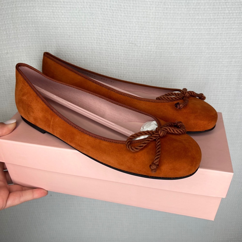 Pretty Ballerinas Rosario Burnt Orange Suede Rope Bow Ballet Flats EU 41 US 11